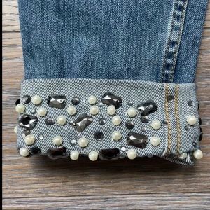 H&M High Rise Gem Hem Straight Leg Jeans Size 2